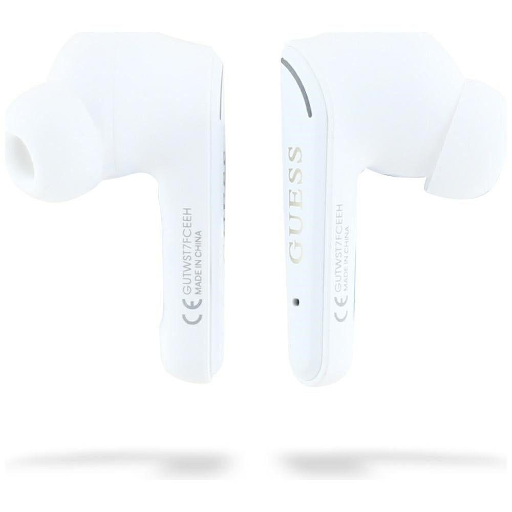 Auricolare Bluetooth Guess Flat Classic Logo Electroplated, TWS, Bianco