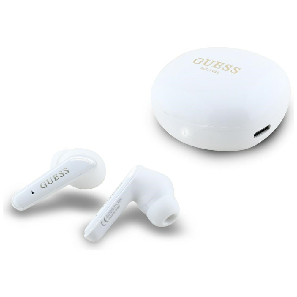 Auricolare Bluetooth Guess Flat Classic Logo Electroplated, TWS, Bianco