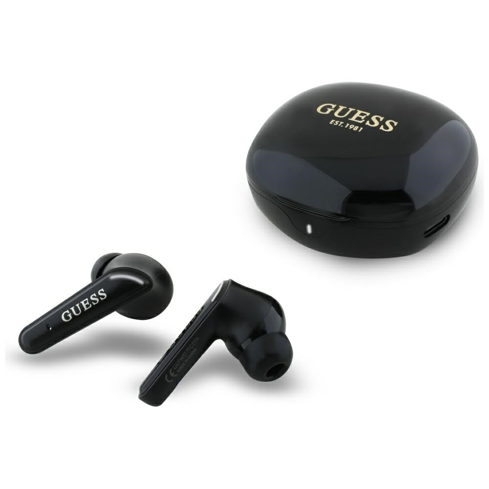 Auricolare Bluetooth Guess Flat Classic Logo Electroplated, TWS, Nero