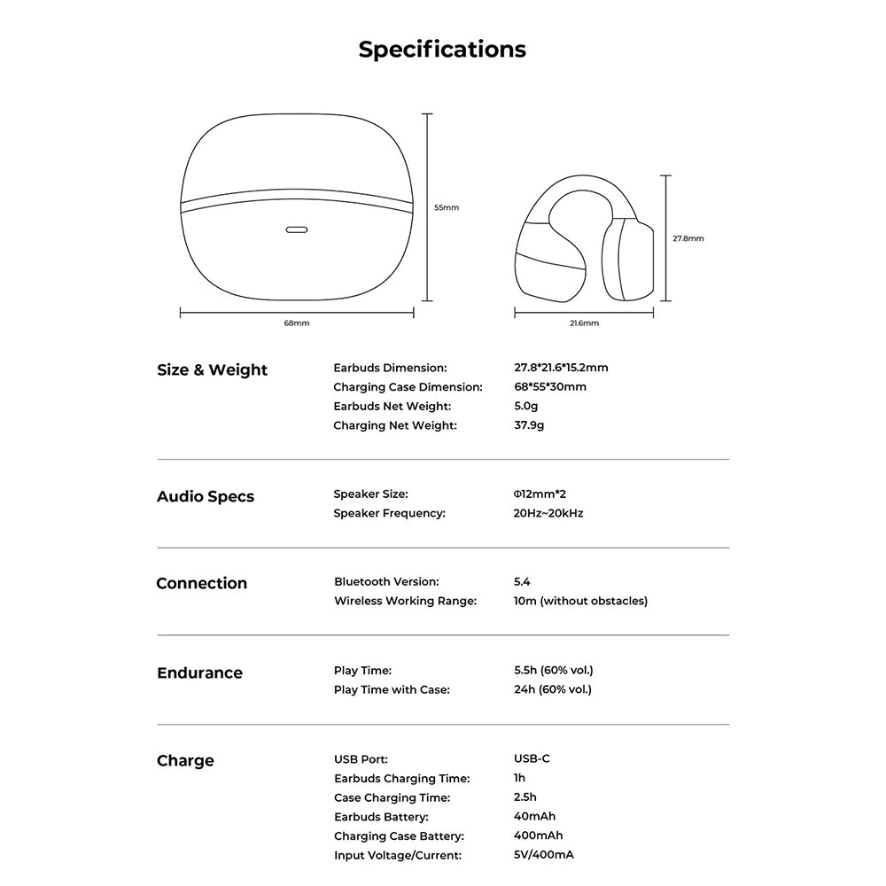 Auricolare Bluetooth HAVIT OWS916, TWS, Grigio