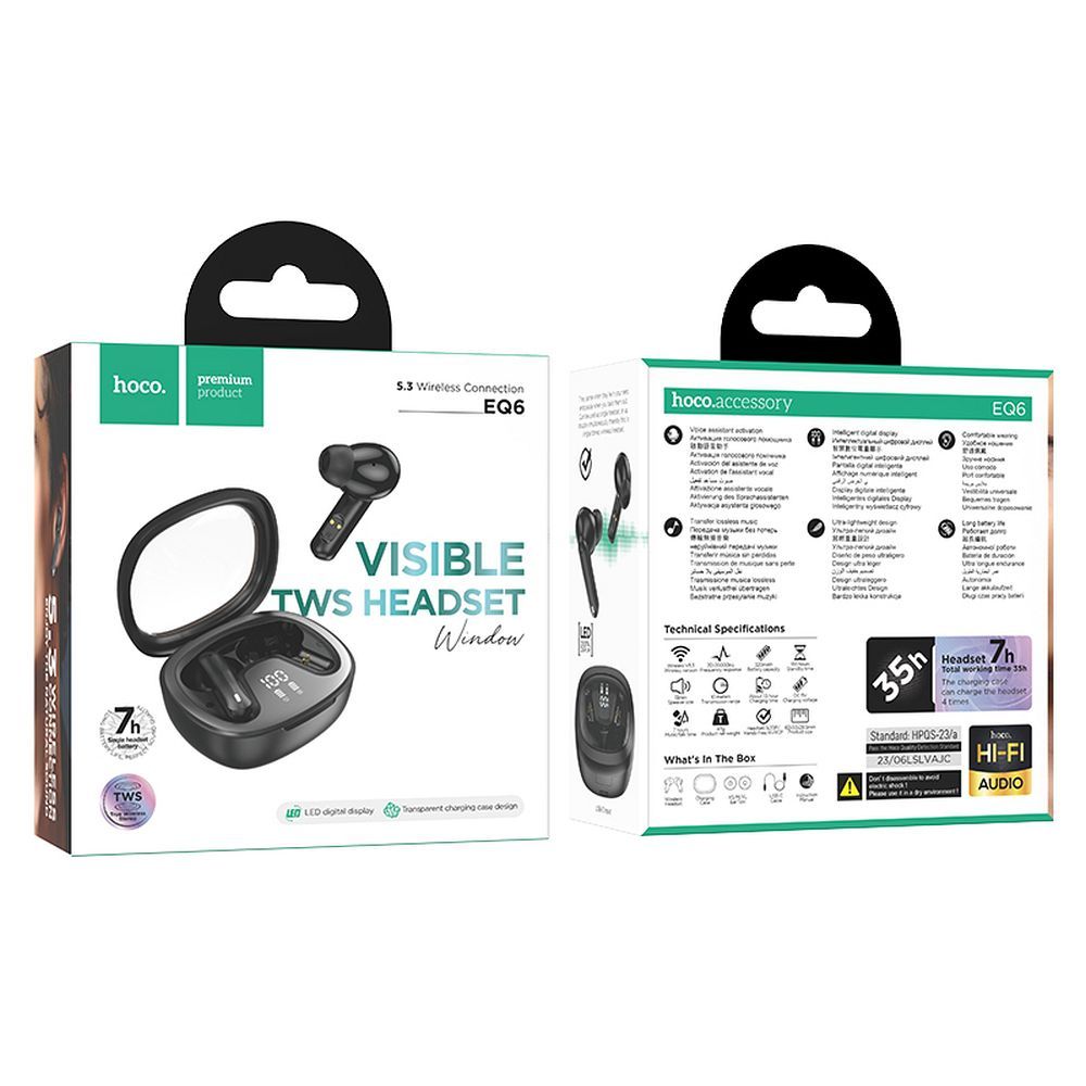 Vivavoce Bluetooth HOCO Shadow EQ6, TWS, nero