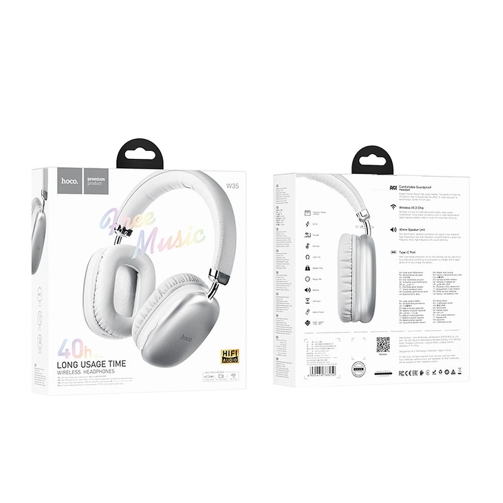 Auricolare Bluetooth HOCO W35, A2DP, Argento