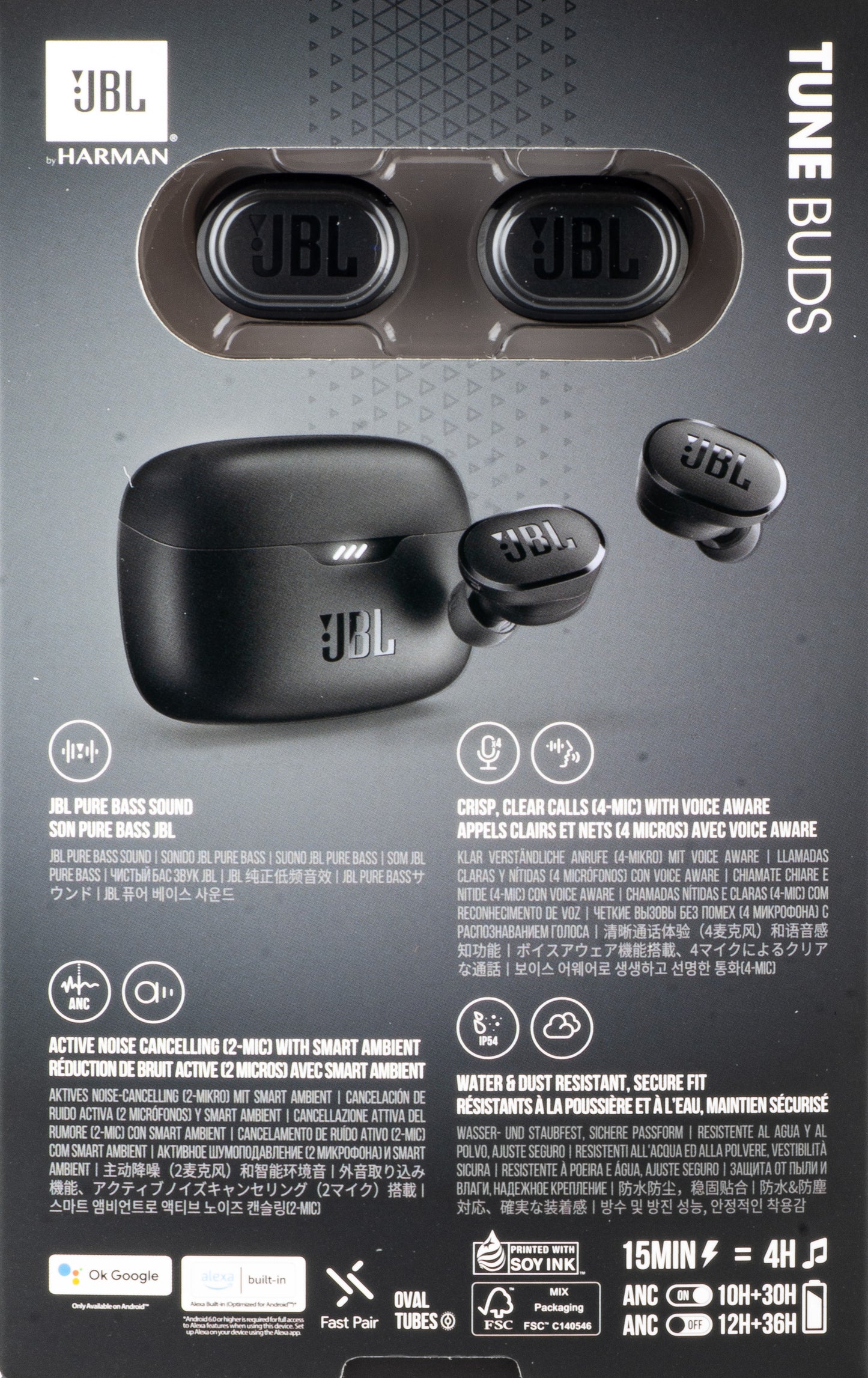 Auricolari Bluetooth JBL Tune Buds, TWS, ANC, Multipoint, Nero JBLTBUDSBLK