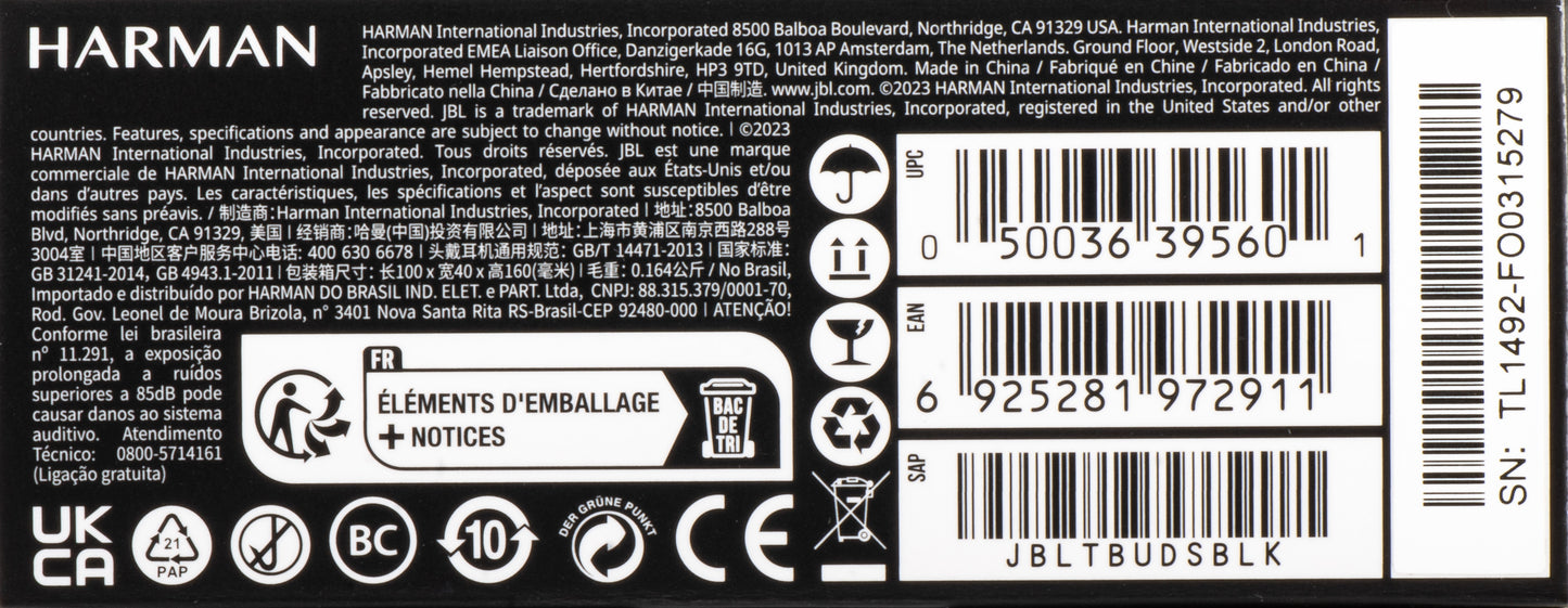 Auricolari Bluetooth JBL Tune Buds, TWS, ANC, Multipoint, Nero JBLTBUDSBLK