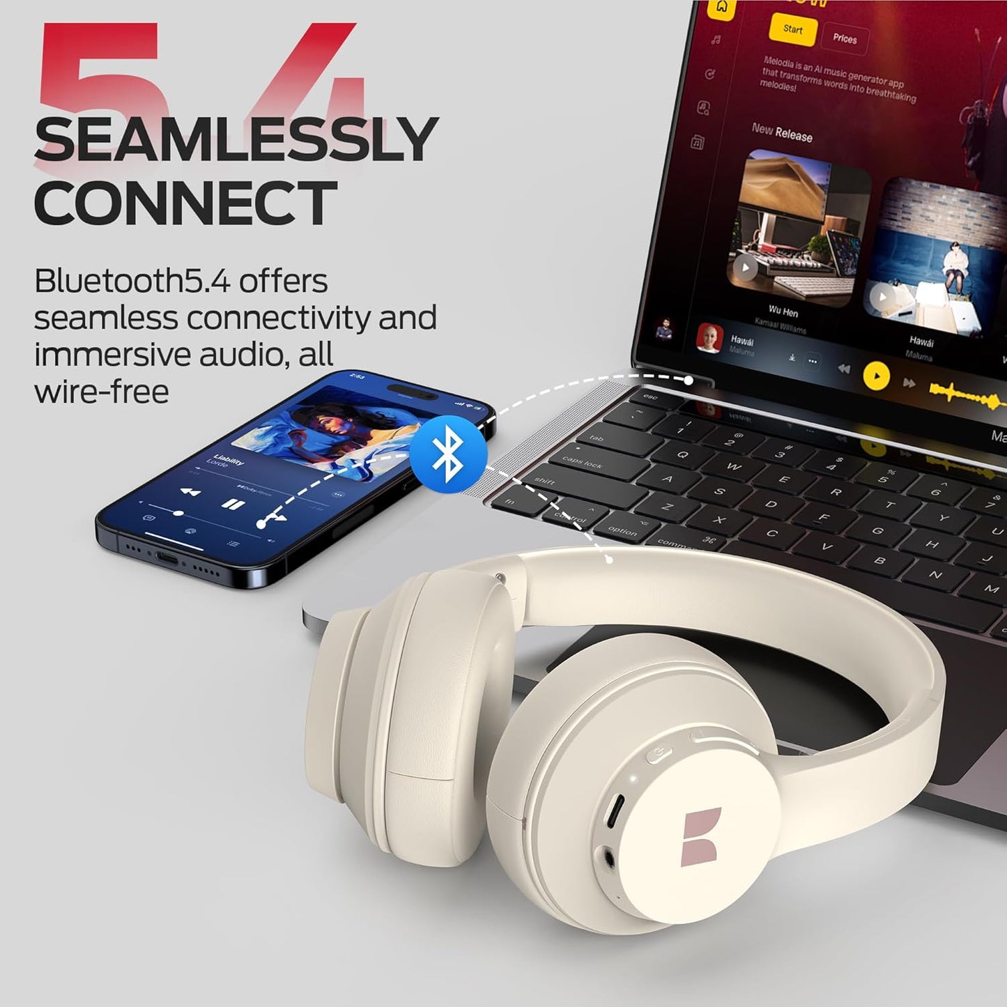 Handsfree Bluetooth Monster Mission 100, MultiPoint, A2DP, ANC, Bianco