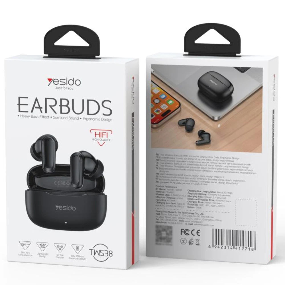 Auricolare Bluetooth Yesido TWS38, TWS, Nero