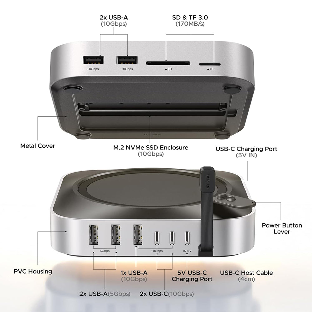Hub Multifunzionale UGREEN CM841A (95094) per Apple Mac Mini M4 / Mini M4 Pro, 10in1, Grigio