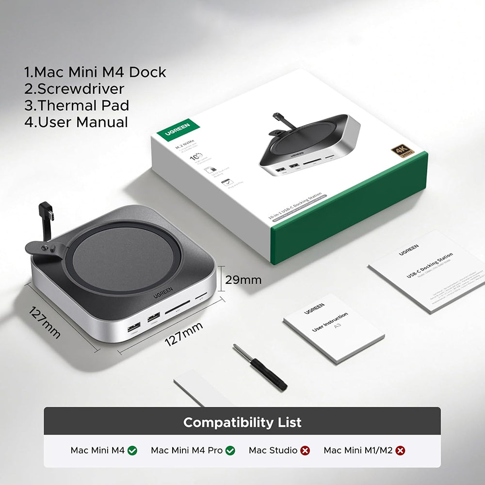 Hub Multifunzionale UGREEN CM841A (95094) per Apple Mac Mini M4 / Mini M4 Pro, 10in1, Grigio