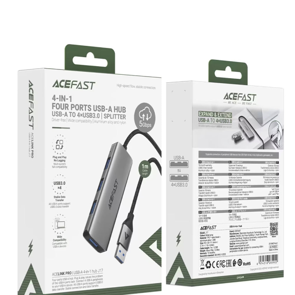Hub USB Acefast J17, 4in1, Grigio