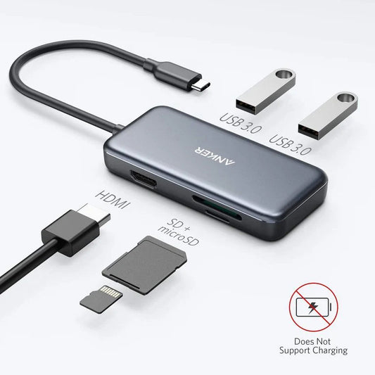 Hub USB-C Anker, 2 x USB-A 3.0 - 1 x HDMI - 1 x SD - 1 x microSD, Nero A8334HA1
