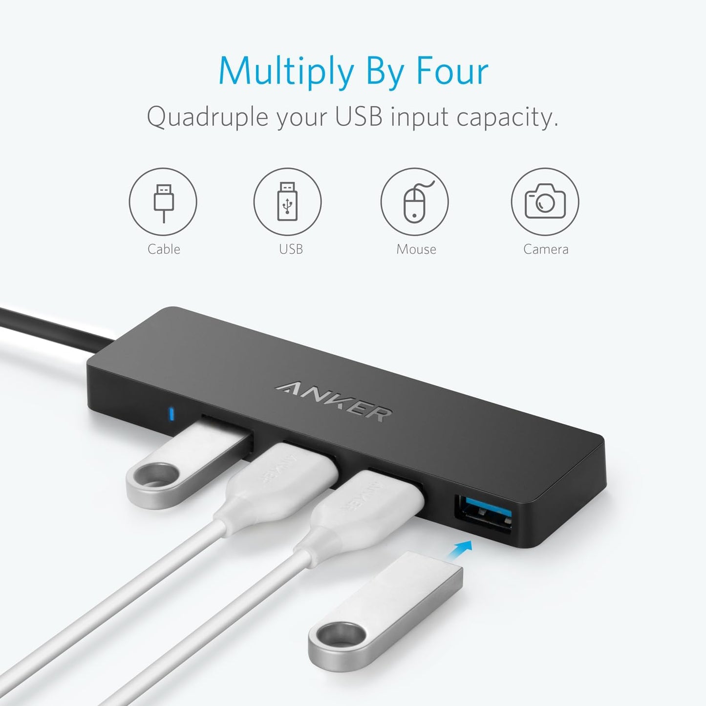 Hub USB-C Anker, 4 x USB-A 3.0, Nero A8309G11