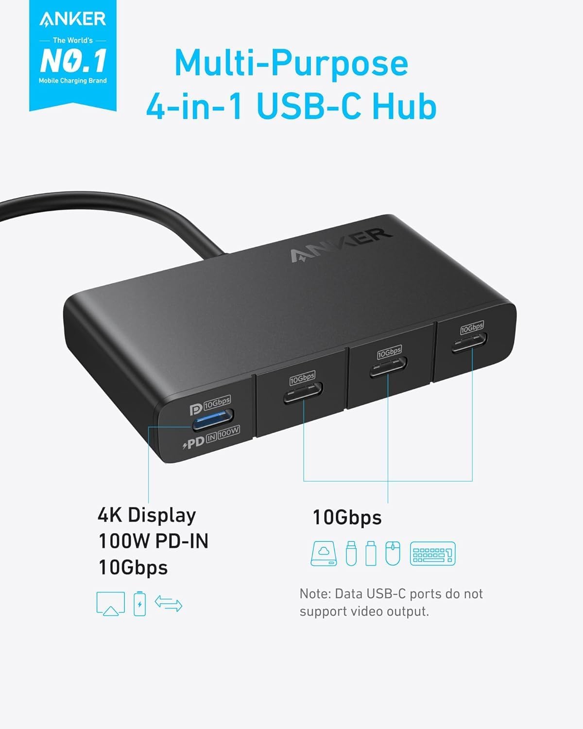 Anker Hub USB-C, 4 x USB-C, nero A8340GA1