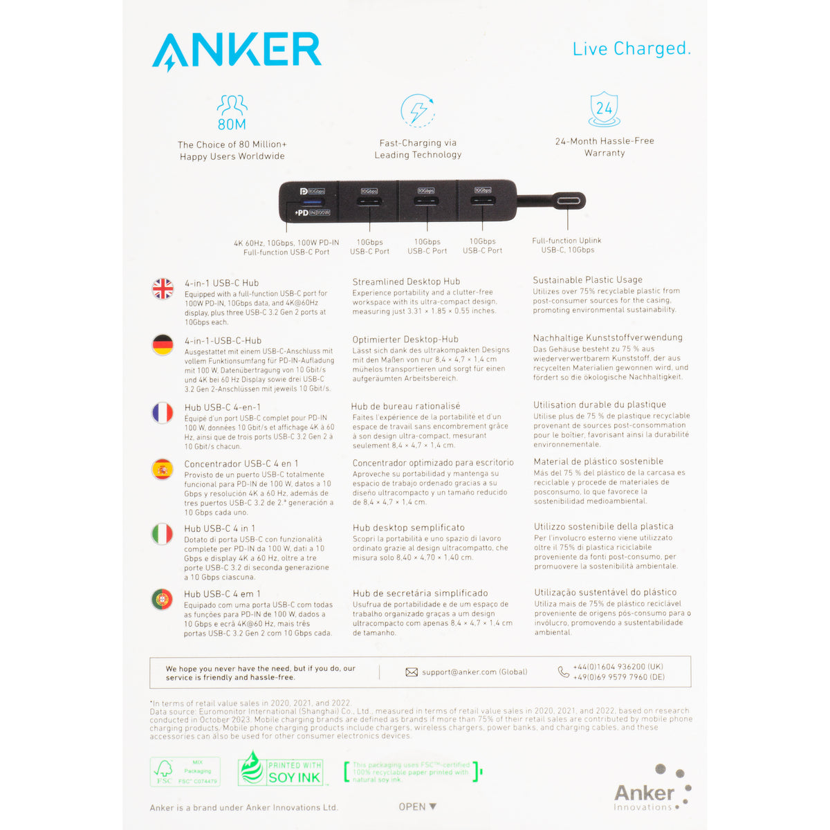 Anker Hub USB-C, 4 x USB-C, nero A8340GA1