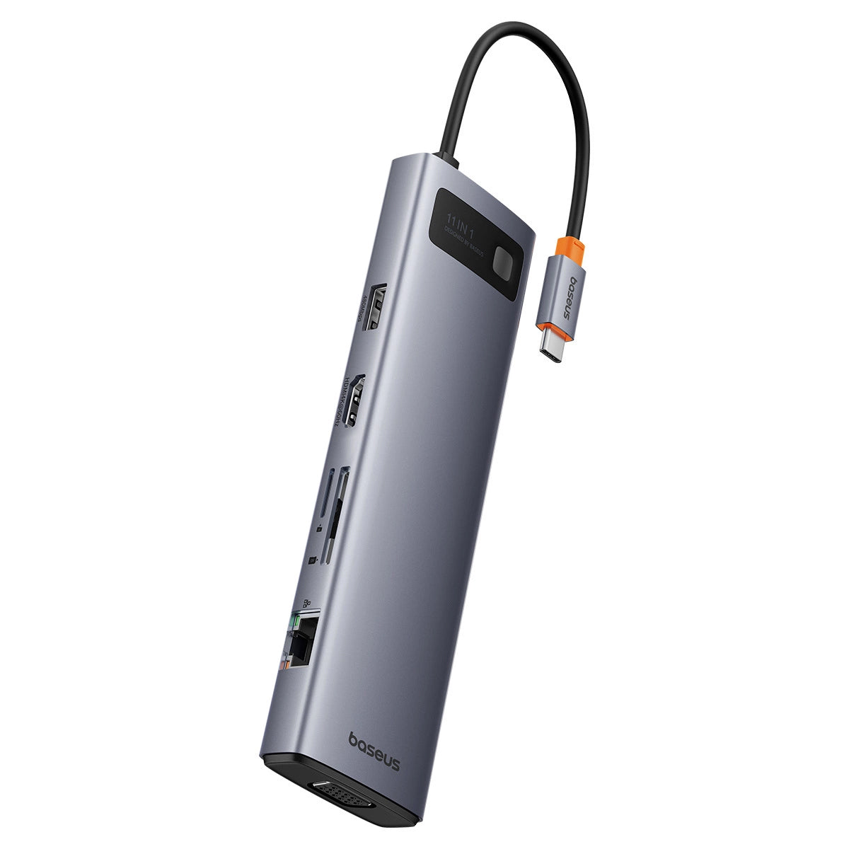 Baseus Metal Gleam USB-C Hub, 3 x USB-A 3.0 - 1 x USB-A - 1 x USB-C - 1 x HDMI - 1 x VGA - 1 x 3.5mm Jack - 1 x RJ45 - 1 x SD - 1 x microSD, Gray