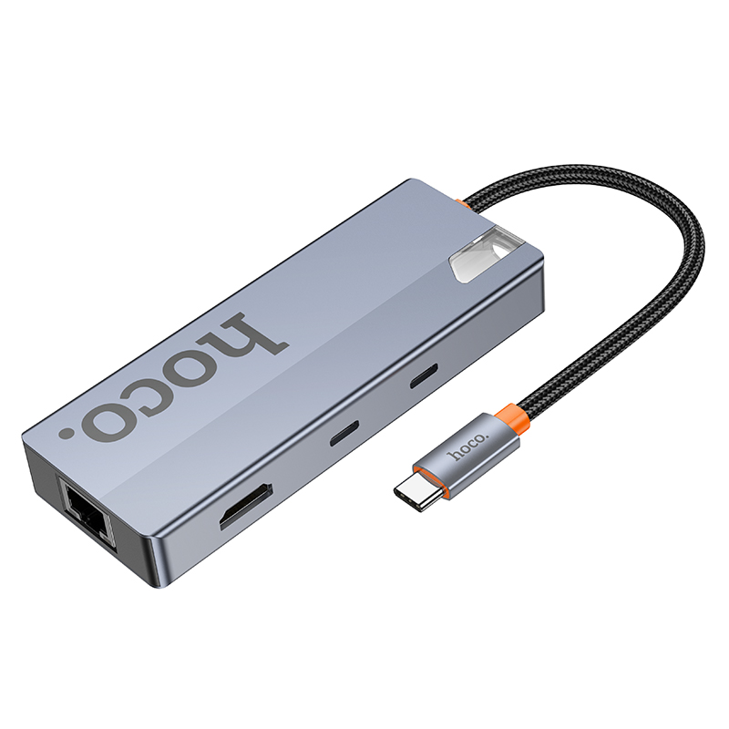 Hub USB-C HOCO HB52, 2 x USB-A 3.0 - 2 x USB-C - 1 x HDMI - 1 x RJ45 - 1 x SD - 1 x microSD, Grigio