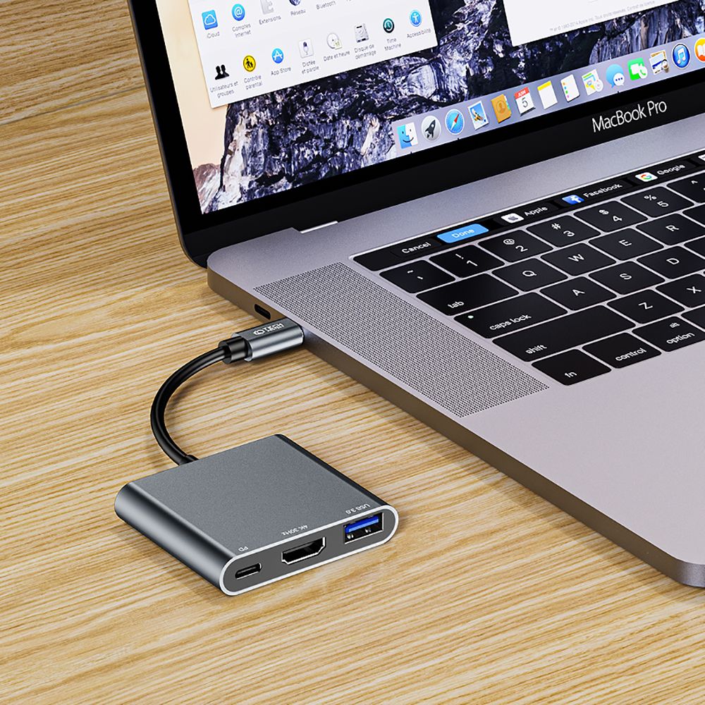 Hub USB-C Tech-Protect V1, USB-A 3.0 - 1 x USB-C - 1 x HDMI, Grigio
