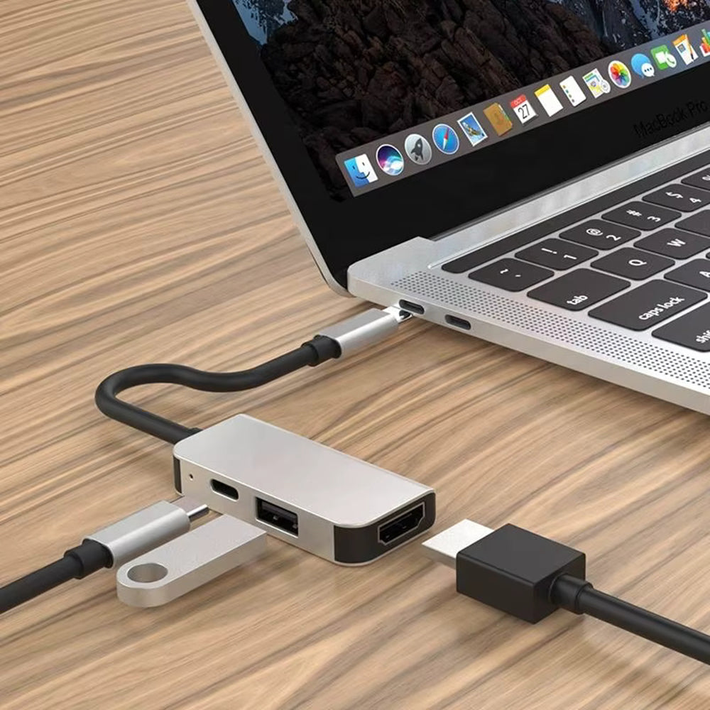 Hub USB-C Techsuit H4 TurboChargeX, 3in1, Grigio