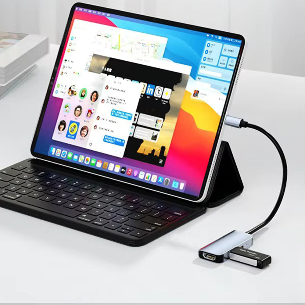 Hub USB-C Techsuit H4 TurboChargeX, 3in1, Grigio
