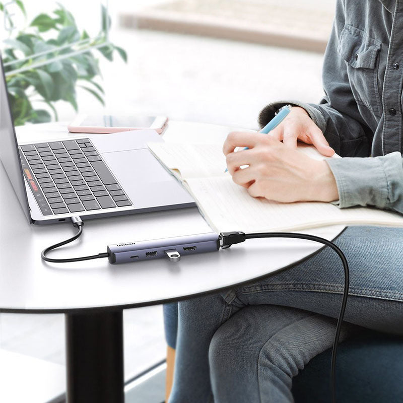 Hub USB-C UGREEN CM418 (10919), 2 x USB-A 3.0 - 1 x USB-C - 1 x HDMI - 1 x RJ45, Grigio