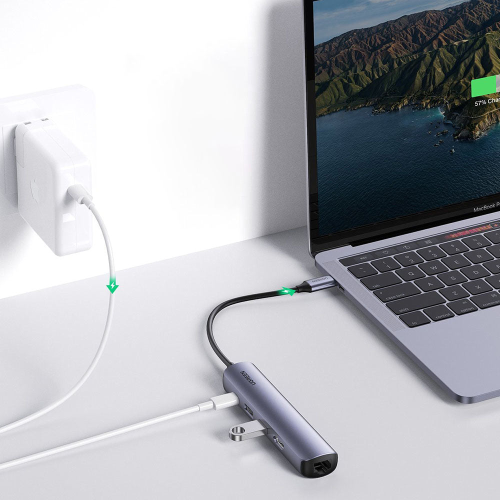 Hub USB-C UGREEN CM418 (10919), 2 x USB-A 3.0 - 1 x USB-C - 1 x HDMI - 1 x RJ45, Grigio