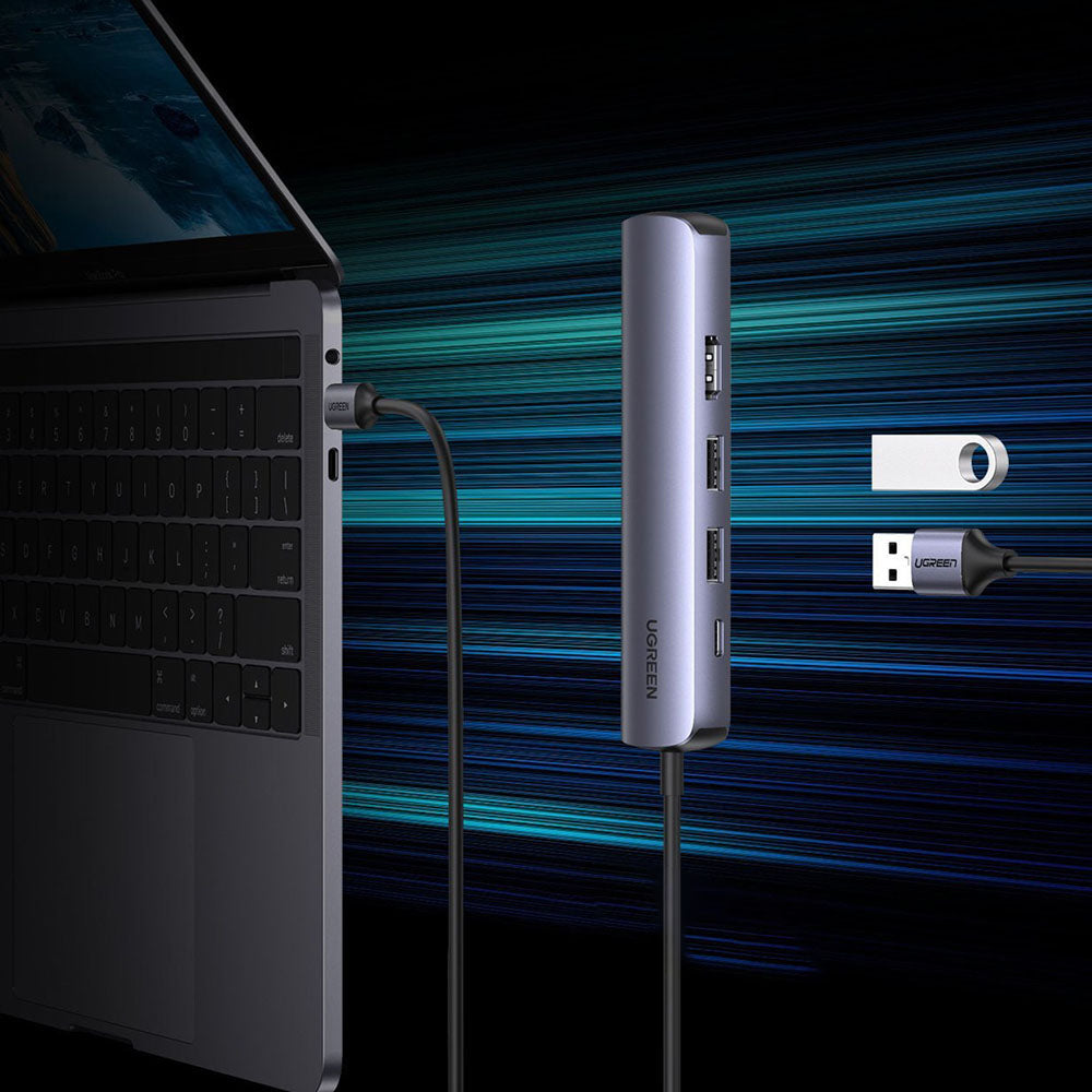 Hub USB-C UGREEN CM418 (10919), 2 x USB-A 3.0 - 1 x USB-C - 1 x HDMI - 1 x RJ45, Grigio