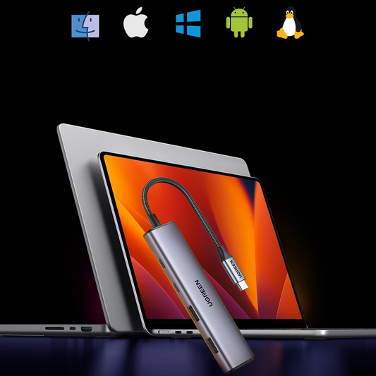 Hub USB-C UGREEN CM473, 2 x USB-A 3.0 - 2 x USB-C, 0,20 cm, Grigio