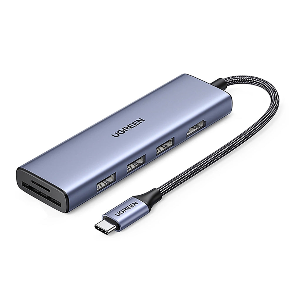 Hub USB-C UGREEN CM511 (20956A), 3 x USB-A 3.0 - 1 x HDMI - 1 x SD - 1 x microSD, Grigio