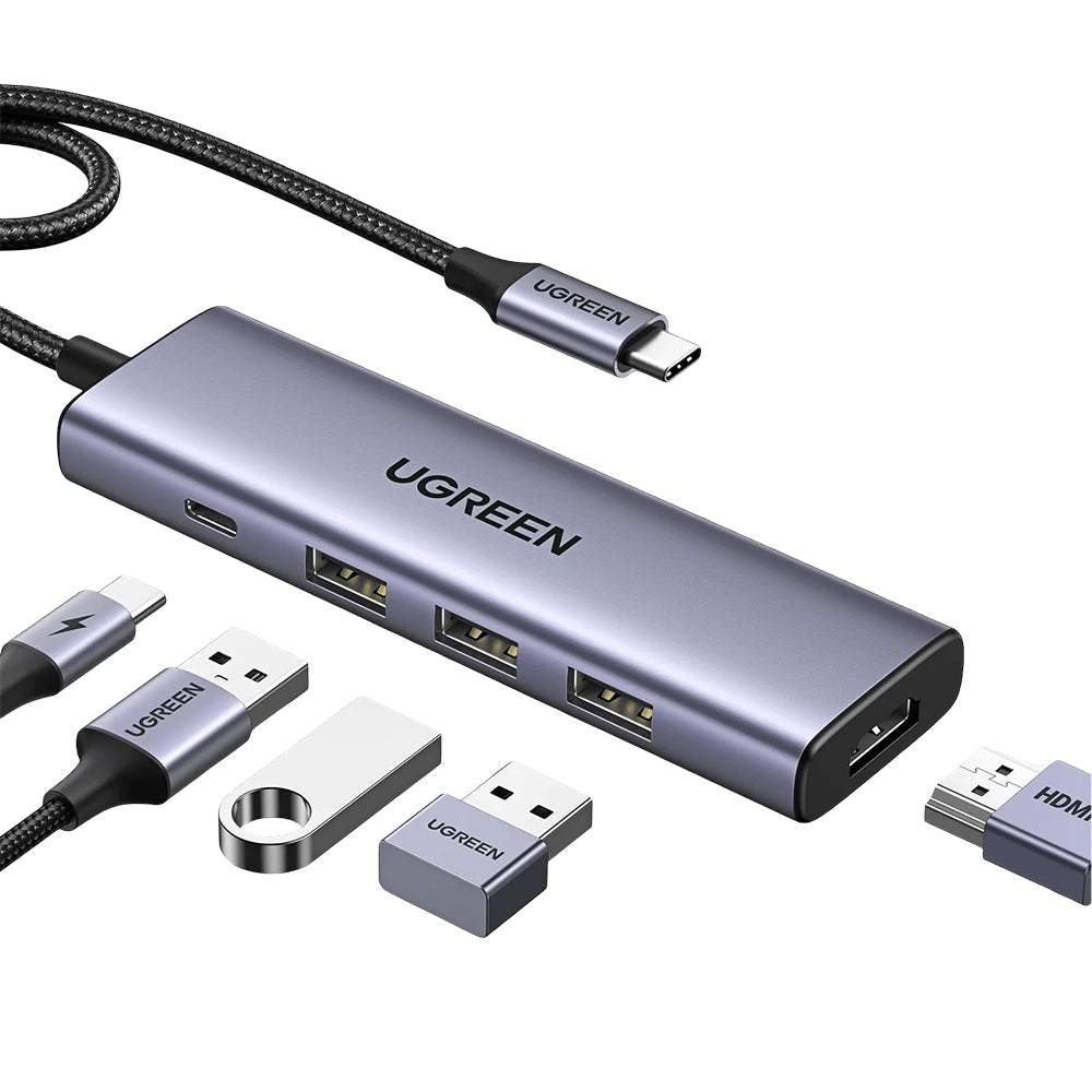 Hub USB-C UGREEN CM511 (15596), 3 x USB-A 3.0 - 1 x USB-C - 1 x HDMI, Grigio