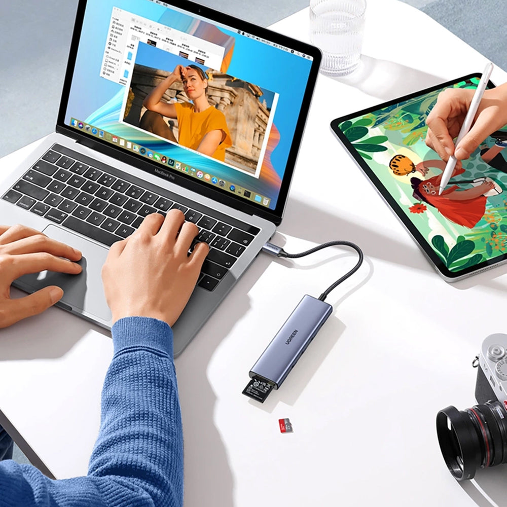 Hub USB-C UGREEN CM511 (20956A), 3 x USB-A 3.0 - 1 x HDMI - 1 x SD - 1 x microSD, Grigio