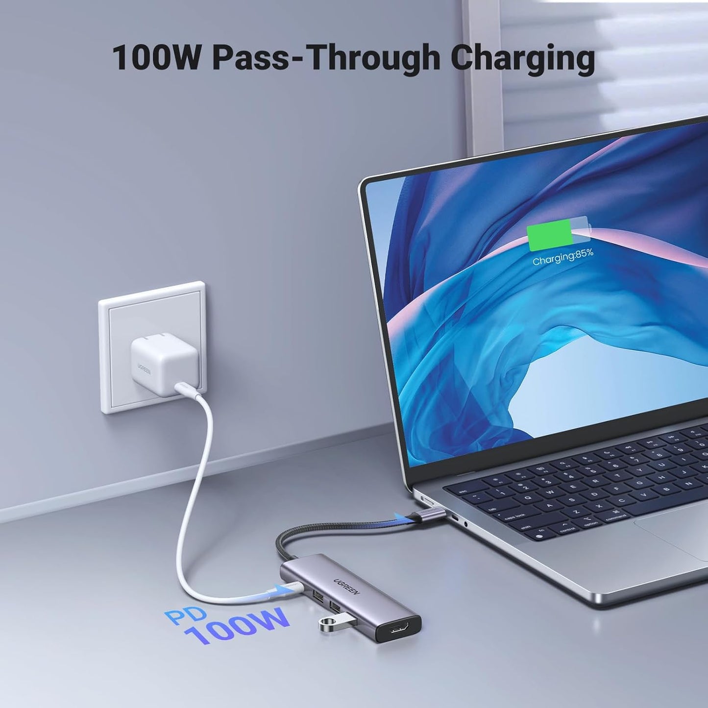 Hub USB-C UGREEN CM511, 3 x USB-A 3.0 - 1 x USB-C - 1 x HDMI, Grigio