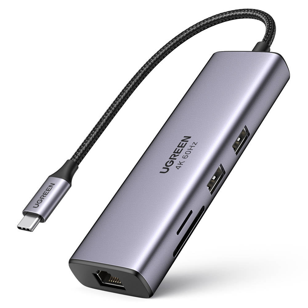 Hub USB-C UGREEN CM512 (60515), 2 x USB-A 3.0 - 1 x USB-C - 1 x HDMI - 1 x SD - 1 x microSD - 1 x RJ45, Grigio