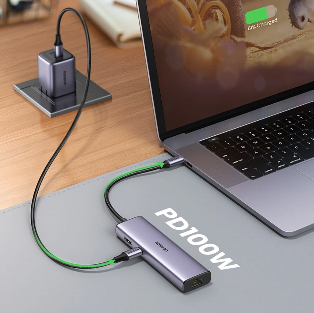 Hub USB-C UGREEN CM512 (90568), 2 x USB-A 3.0 - 1 x USB-C - 1 x HDMI - 1 x RJ45 - 1 x SD - 1 x microSD, Grigio