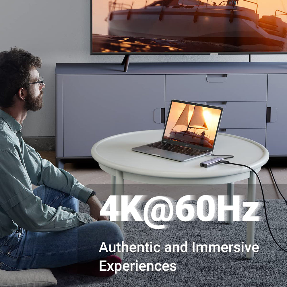 Hub USB-C UGREEN CM512 (60515), 2 x USB-A 3.0 - 1 x USB-C - 1 x HDMI - 1 x SD - 1 x microSD - 1 x RJ45, Grigio