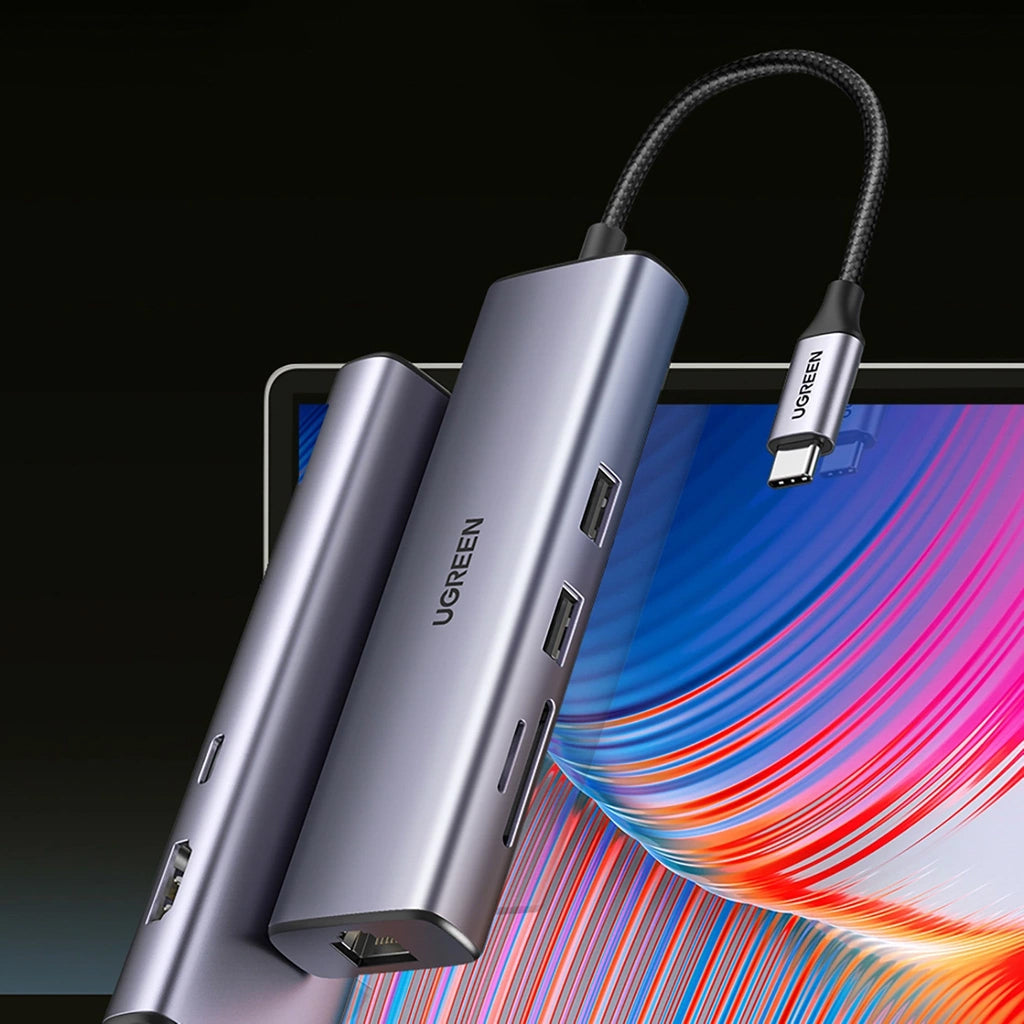 Hub USB-C UGREEN CM512 (90568), 2 x USB-A 3.0 - 1 x USB-C - 1 x HDMI - 1 x RJ45 - 1 x SD - 1 x microSD, Grigio