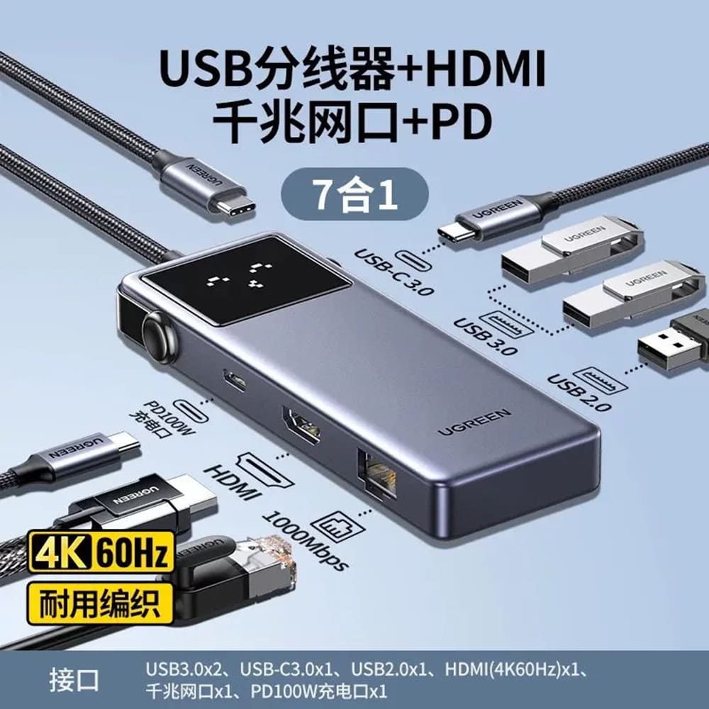 Hub USB-C UGREEN CM888 (45155) Uno, 6in1, Grigio