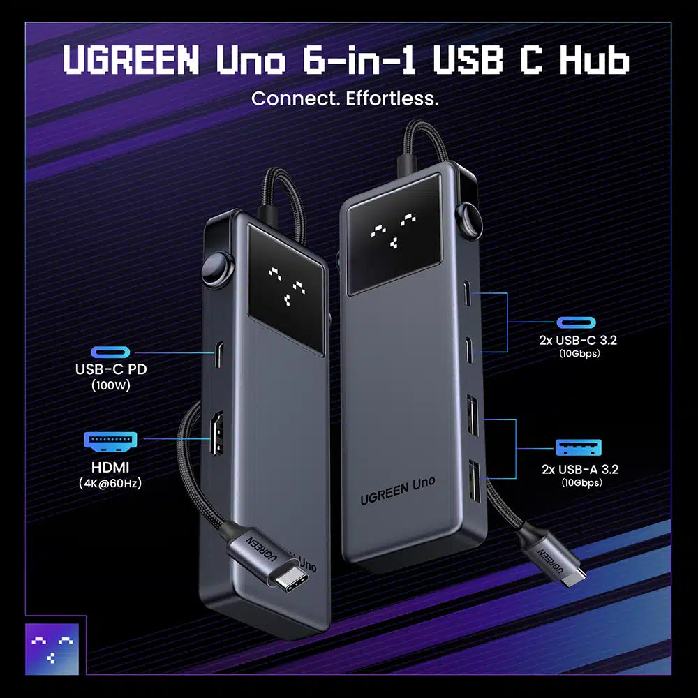 Hub USB-C UGREEN CM888 Uno, 2 x USB-A 3.2 - 3 x USB-C - 1 x HDMI, Grigio