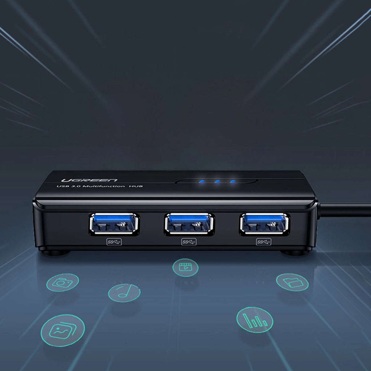 Hub USB UGREEN 20265, 3 x USB-A 3.0 - 1 x RJ45, Nero
