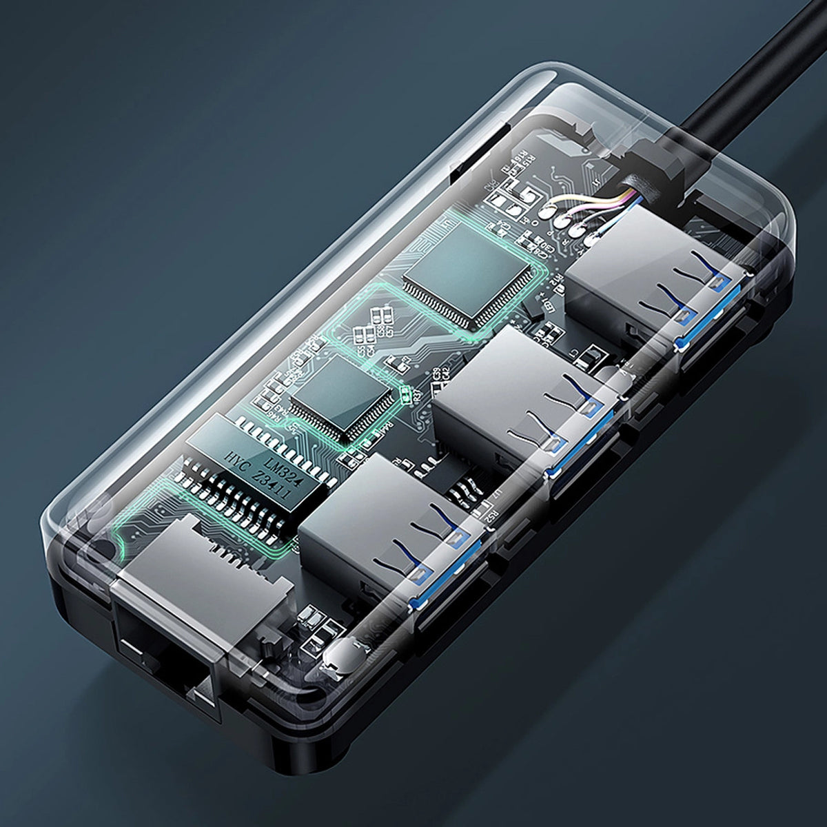 Hub USB UGREEN 20265, 3 x USB-A 3.0 - 1 x RJ45, Nero