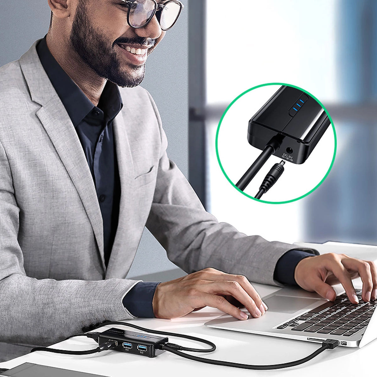 Hub USB UGREEN 20265, 3 x USB-A 3.0 - 1 x RJ45, Nero