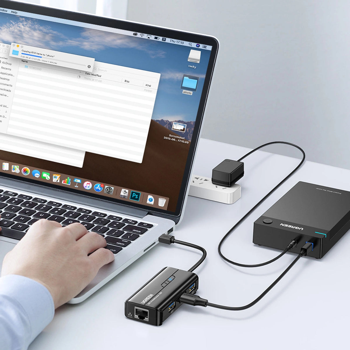 Hub USB UGREEN 20265, 3 x USB-A 3.0 - 1 x RJ45, Nero