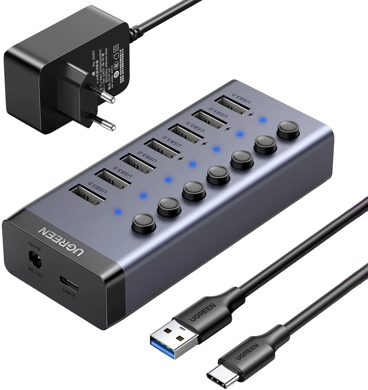 Hub USB UGREEN CM481, 7 x USB-A 3.0, Grigio