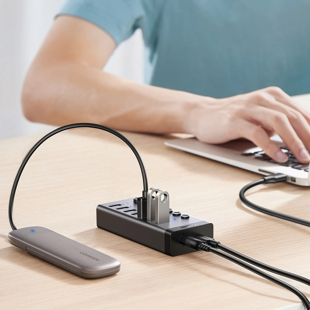 Hub USB UGREEN CM481, 7 x USB-A 3.0, Grigio