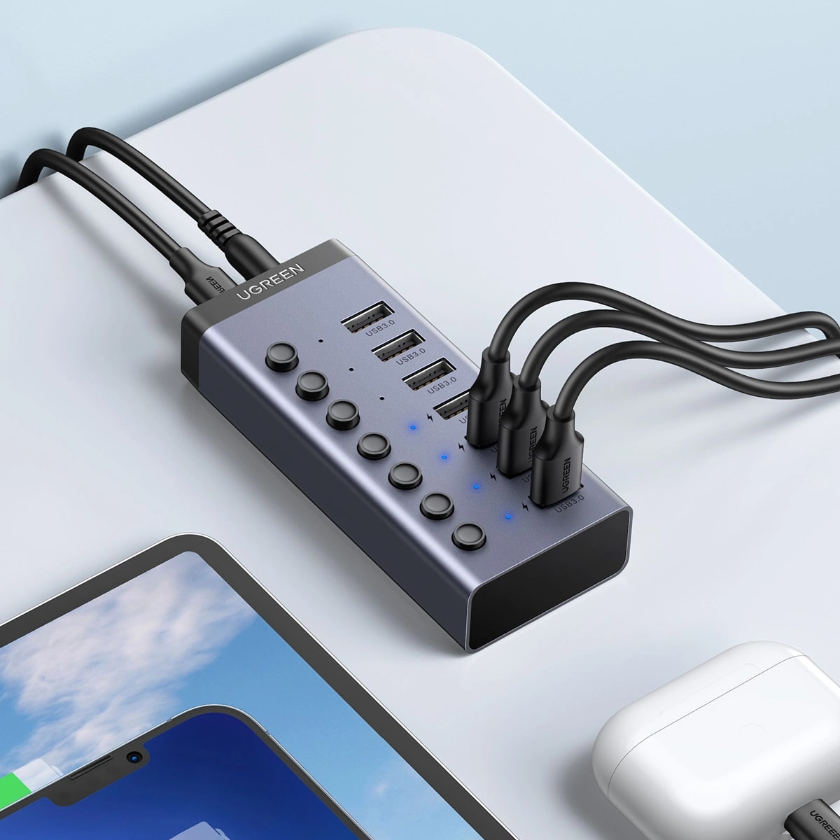 Hub USB UGREEN CM481, 7 x USB-A 3.0, Grigio
