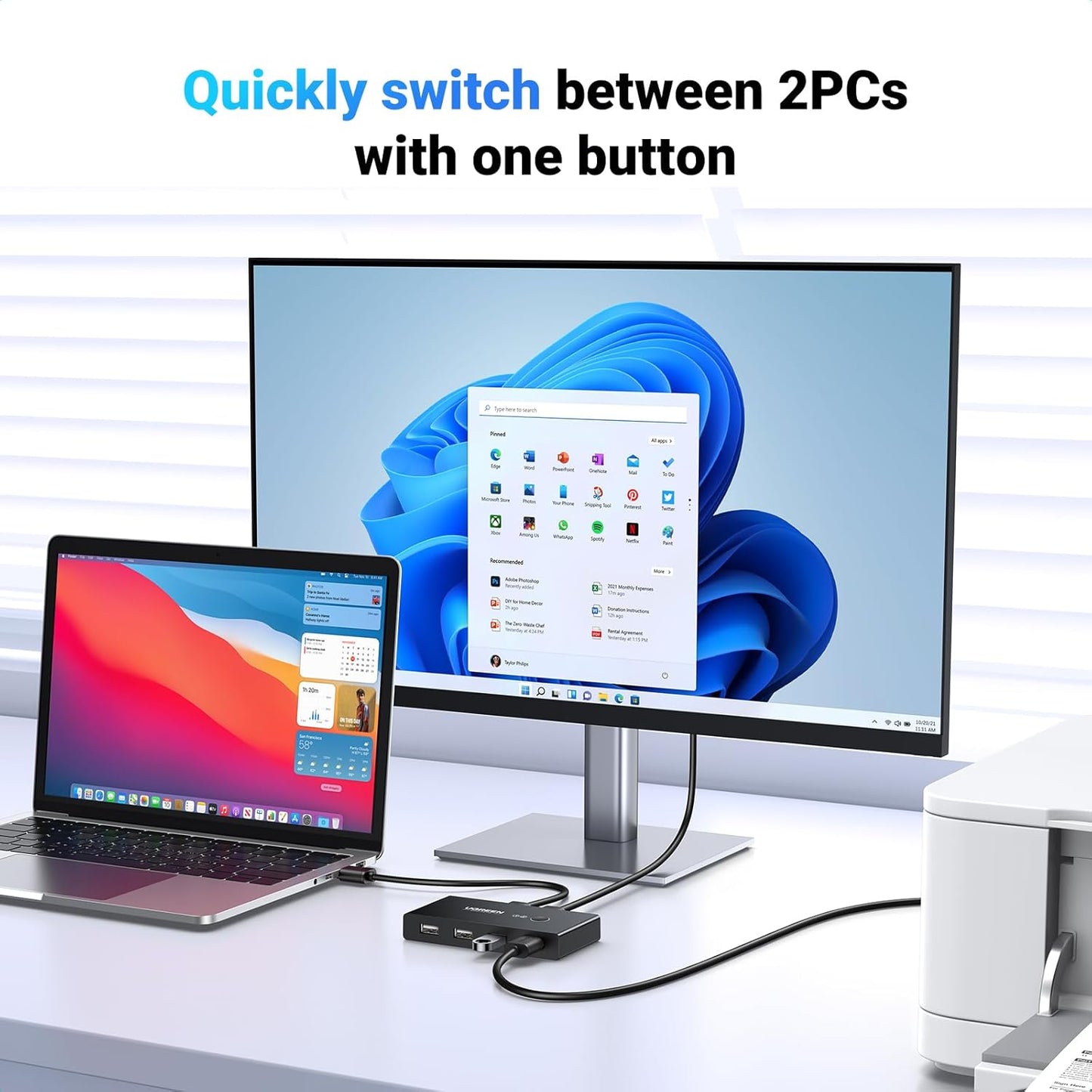 UGREEN US216 USB Switch (30767) Two Sharing Box, 4 x USB-A, Black