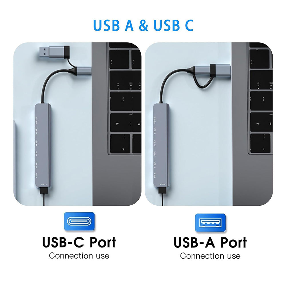 Hub USB / USB-C Techsuit H6 DataBridge, 7in1, Grigio