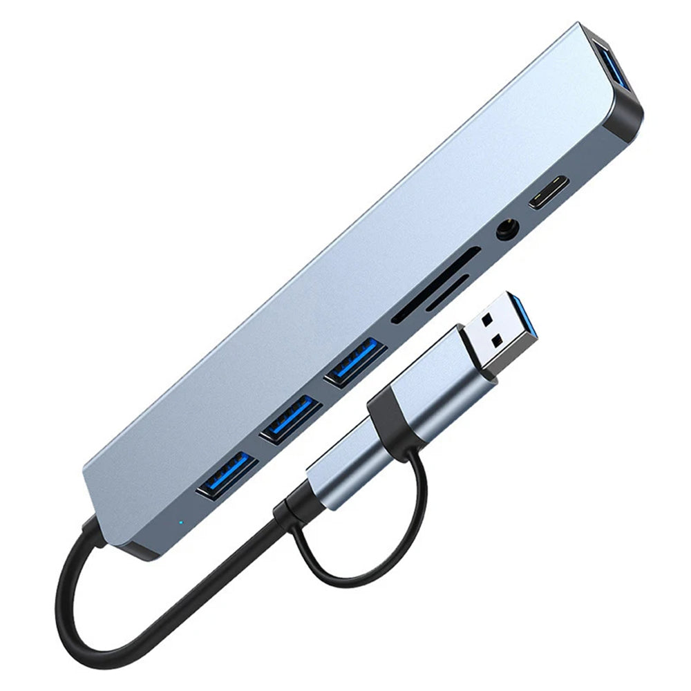 USB / USB-C Techsuit H9 DataBridge Hub, 8in1, Gray