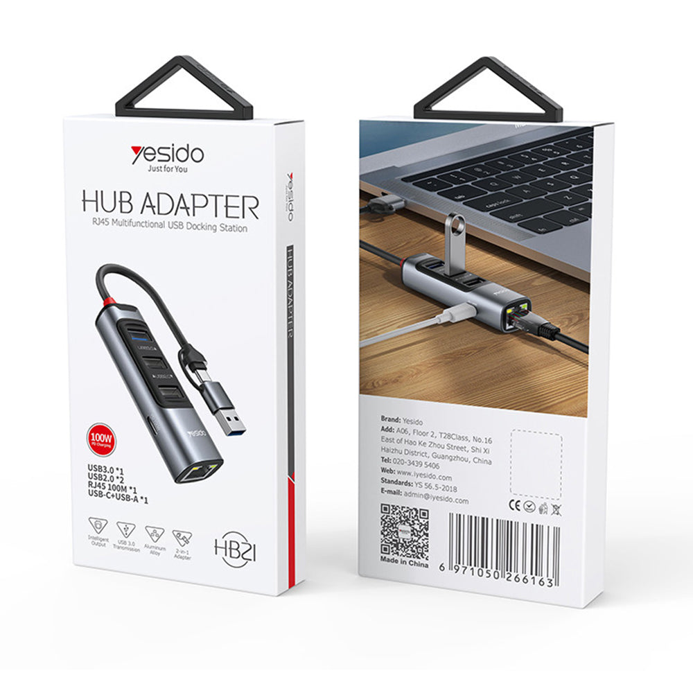 Hub USB / USB-C Yesido HB21, 5in1, Grigio