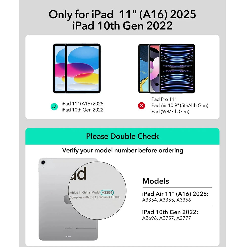 Custodia con Tastiera per Apple iPad (2025) / (2022), ESR, Rebound New, Nera