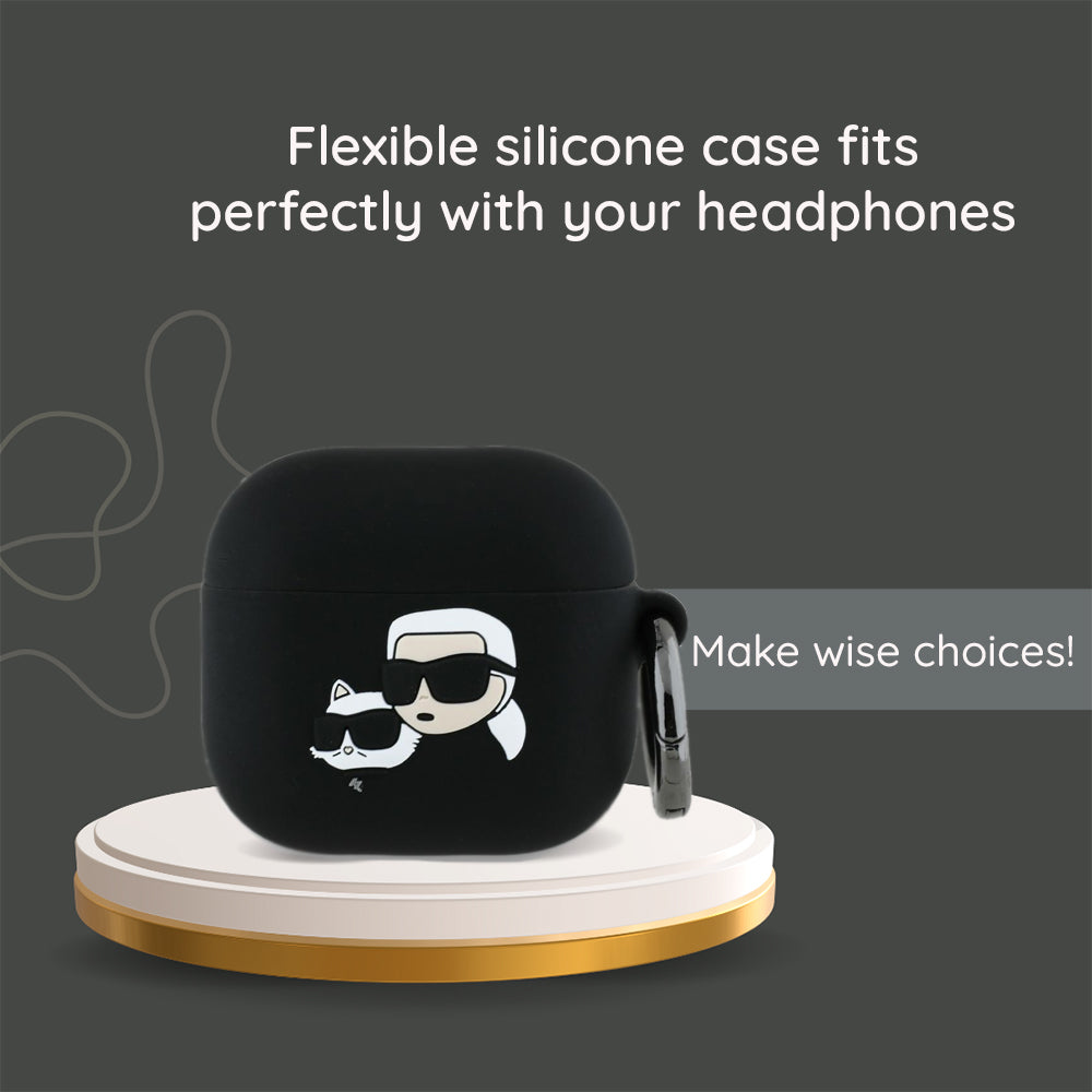 Custodia Karl Lagerfeld 3D Karl & Choupette's Heads per Apple AirPods 4, Nera
