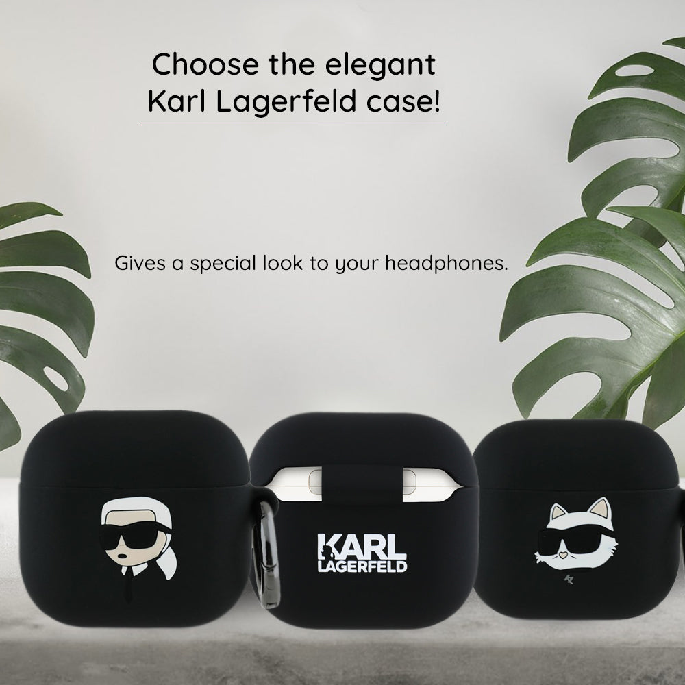 Custodia Karl Lagerfeld 3D Karl & Choupette's Heads per Apple AirPods 4, Nera